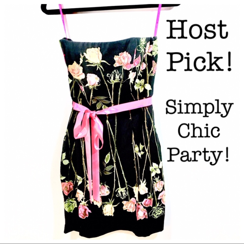Strapless black/floral Betsey Johnson dress w/ bow